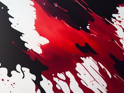 An intense abstract artwork in red and black tones, with the word red boldly placed at the bottom, channeling the emotion of rage