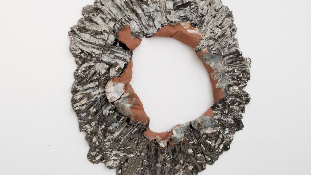 Brie Ruais, Torn Hole, 132lbs (Blue), 2014, Glazed and pigmented ceramic, hardware, 63 x 61 x 4 inches, 160 x 154.9 x 10.2 cm, courtesy the artist and Nicole Klagsbrun, photo credit Adam Reich