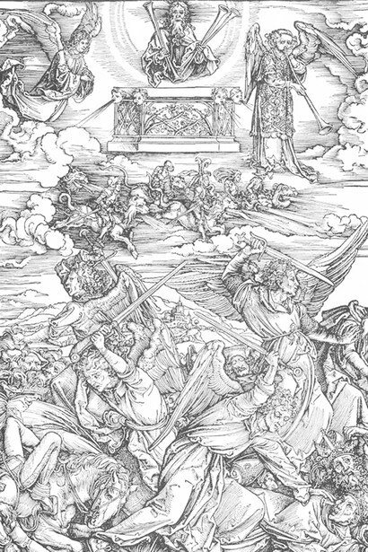 Albrecht Dürer Apocalisse, 8, Battaglia degli Angeli, xilografia, 1497-1498