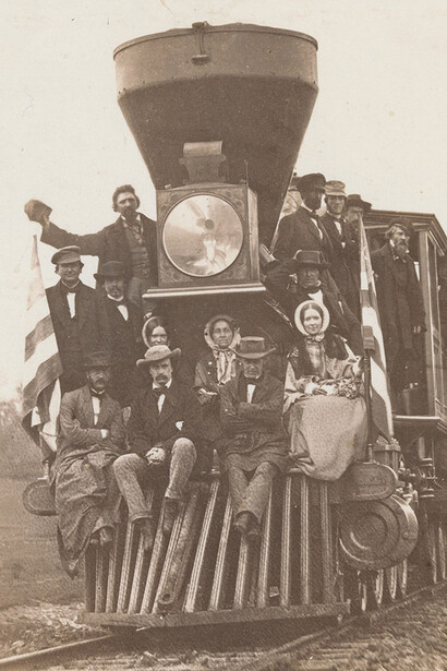 American Locomotive on the Baltimore and Ohio Railroad, near Oakland, Maryland, about 1860, unidentified photographer, salted paper print. The Metropolitan Museum of Art, Purchase, The Horace W. Goldsmith Foundation Gift, through Joyce and Robert Menschel, 1991 (1991.1151).