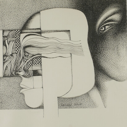 Ibrahim El Salahi, Untitled. 2010, Indian ink on paper, 12x12 inches, 31 cm x 31 cm, Courtesy Skoto Gallery