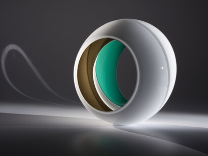 John Kiley, Opaque Rain Overlap, 2013, Blown, carved & polished glass, 14 x 13 x 9 in. Courtesy of LewAllen Galleries