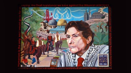 Murale culturale palestinese in onore del dottor Edward Said (1935–2003) presso la San Francisco State University. È stato dipinto da Fayeq Oweis e Susan Green e inaugurato il 2 novembre 2007.  Edward Said (1935-2003) è stato un accademico, critico letterario e attivista politico palestinese-americano, ampiamente riconosciuto come fondatore degli studi postcoloniali, noto per il suo influente libro "Orientalismo" (1978) che criticava la percezione occidentale del mondo arabo, e instancabile difensore dei diritti dei palestinesi, che ha insegnato alla Columbia University per gran parte della sua carriera