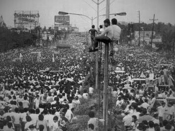 Hundreds of thousands of people during the People Power Revolution in the Philippines in February 1986