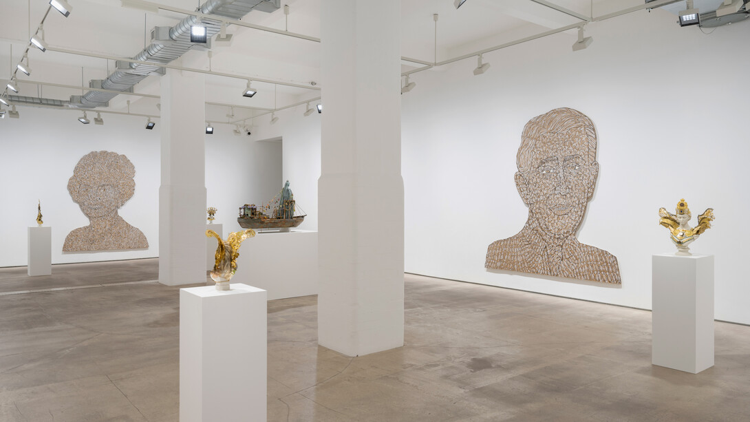 Hew Locke, Family album, exhibition view. Courtesy of Hales Gallery. Photo by Damian Griffiths