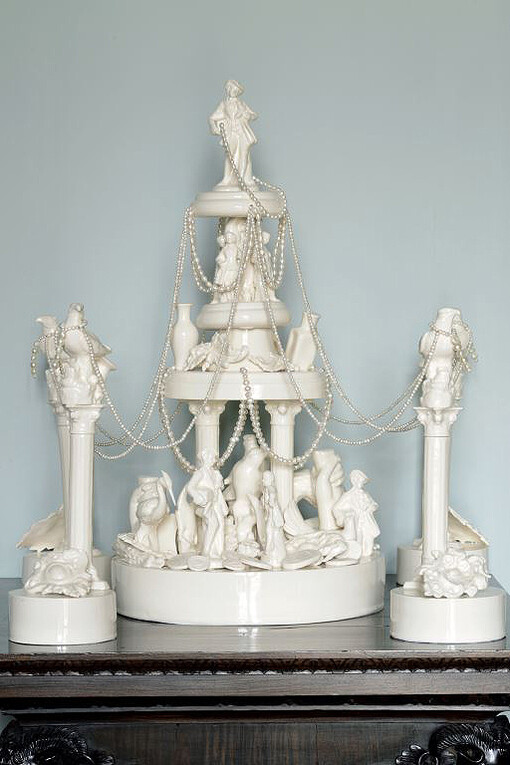 Matt Smith, The Gift, The Vyne National Trust Commission, 2013, ceramic and freshwater pearls, 90 x 90 x 90 cm