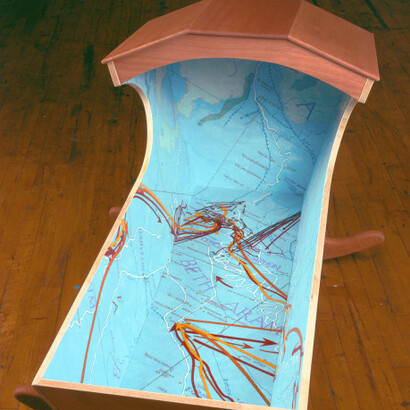 Joyce Kozloff, Rocking the Cradle (detail), 2003. Cradle with acrylic, 56 x 27 x 30 1/2 inches. Courtesy of DC Moore Gallery
