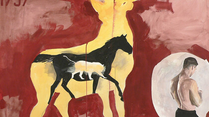 Man in Moon, Moon in Man (Vault) (#1737), 2019, Watercolor and ink on paper, 22 x 30 inches; Courtesy of ClampArt, New York City © Jack Balas