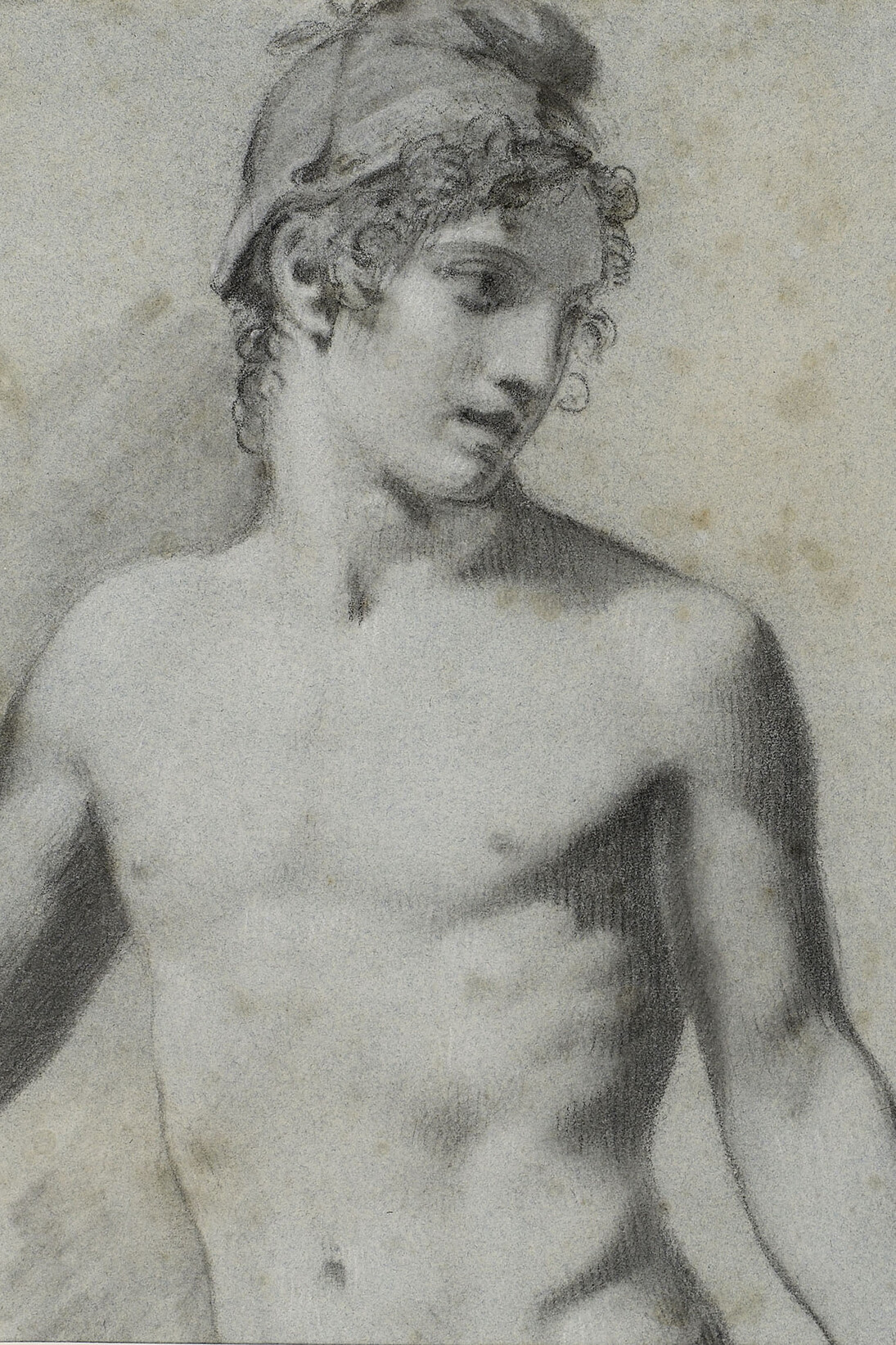 Pierre-Paul Prud’hon, Paris, Prince of Troy, black and white chalk on blue-tinted paper, © cliché Bernardot- Musée Baron Martin-France