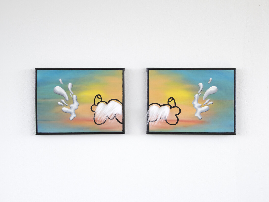 Kate Sansom, ‘Prescription Jelly Tot’ (diptych), 2014, oil on canvas; synthetic fur, 41 x 31 cm each
