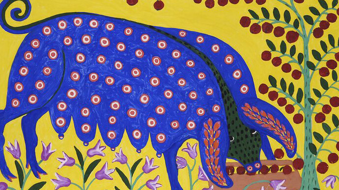 Maria Prymachenko: Pretty Pig, 1965, gouache on paper, 60 x 85 cm, National Museum of Ukrainian Folk Decorative Art