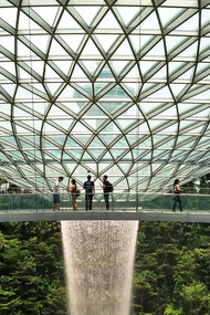 The lush interior of Jewel Changi Airport in Singapore, blending nature with modern architecture