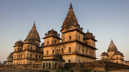 The Royal Chhatris, or cenotaphs, in the centre of Orchha