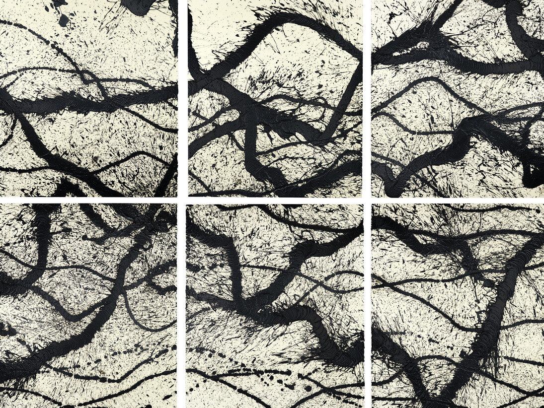Fabienne Verdier, Serie 'Walking-Painting', Polyptyqu, 2013, 366 x 399 cm (six panels), Courtesy of the artist and Galerie Jaeger Bucher, Paris