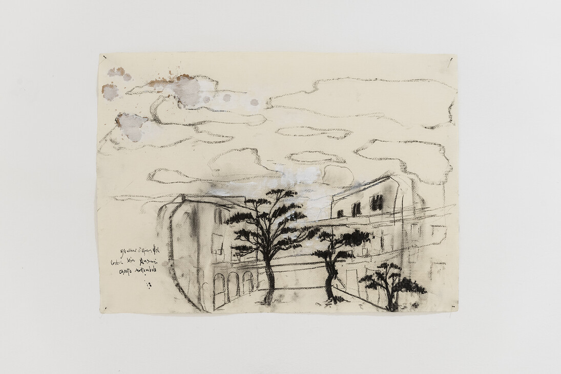Gli Alberi d'Africa del cortile di via degli Ausoni, caduto nottambulo, 2015, tecnica mista su carta, cm 48x65. Crediti: Andrea Musicò.