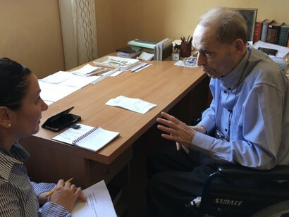 Brenda Lee Bohen interviewing Father Peter Gumpel, summer 2019