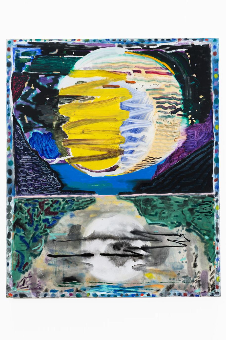 Shara Hughes, Moon Pic, 2015, Oil, enamel, acrylic spray paint on canvas, 58 x 48 inches