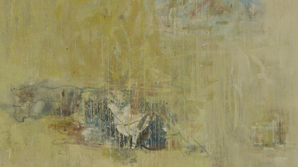 Cesare Lucchini, internal - the fall, 2014, olio su tela, 166,5 x 237 cm