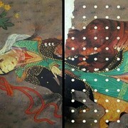 Samira Alikhanzadeh, Somewhere in the Garden - digital print, acrylic & mirror on board- triptych, each panel 100 x 60 cm, overall 100 x 180 cm, edition 1 of 3- 2013. Edition 1