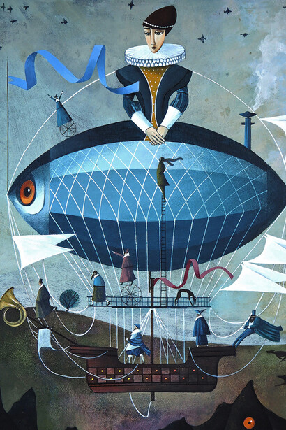 Maria Brzozowska, "Humana de la niebla", acrílico sobre lienzo 