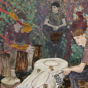 Hernan Bas, “The rare orchid collector (on expedition)”, 2015, Acrylique sur toile, 213,4 x 182,9 cm /84 x 72 inches, Photo: Claire Dorn, Courtesy Galerie Perrotin