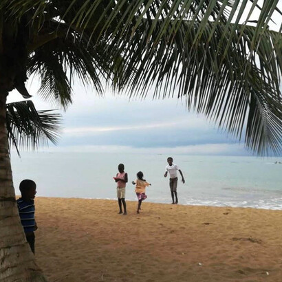 Children playing on the beach in São Tomé and Príncipe