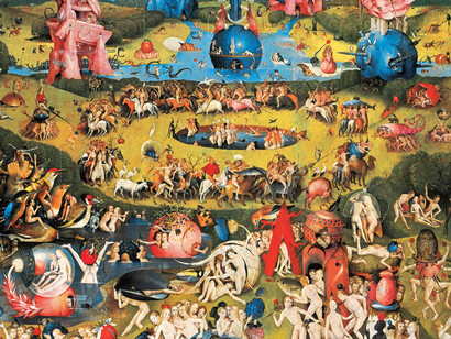 Jérôme Bosch. Le Jardin des délices, 1500-1505. Triptyque, huile sur panneau, 220 × 389 cm. Museo Nacional del Prado, Madrid : Détail du Jardin des délices