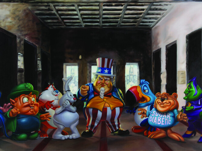 Uncle scam's last breakfast, Oil on Canvas 92x178cm