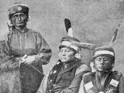 Tres prominentes jefes kaw: Al-le-ga-wa-ho, Kah-he-ga-wa-ti-an-gah y Wah-ti-an-gah
