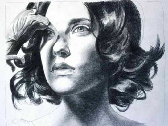 Mercedes Helnwein, Angie, pencil & oil pastel on paper, 20 x 24"