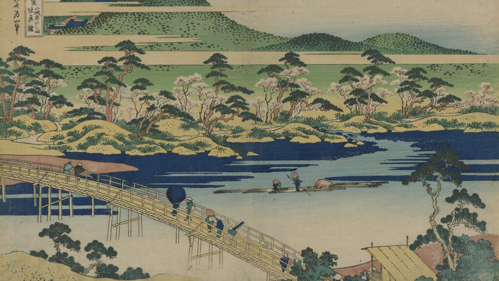 Katsushika Hokusai, View of Togetsu bridge at Arashiyama in Yamashiro, ca. 1834. Courtesy of The Nelson-Atkins Museum