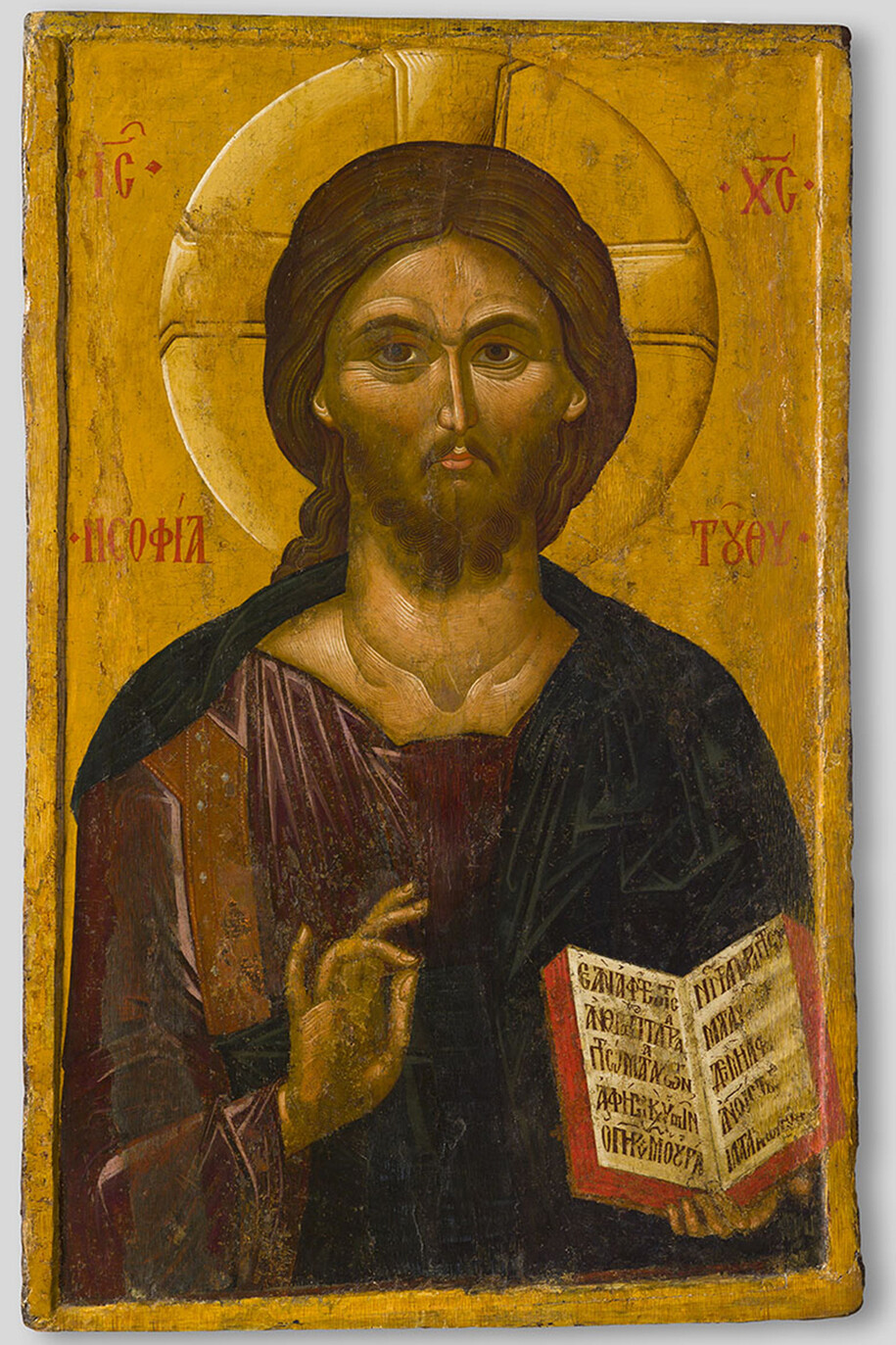 Icon of Christ Pantokrator, late 14th century. Byzantine; Thessaloniki. Museum of Byzantine Culture, Thessaloniki.