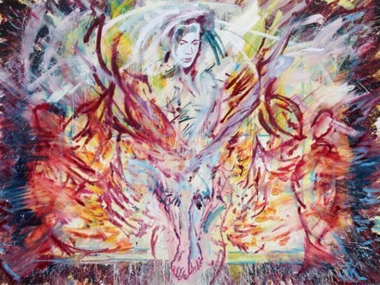 Shanna Waddell, "Untitled (Satan)" 2013. Oil on canvas, 77 x 105 in. Courtesy the artist and Thomas Erben Gallery, New York.