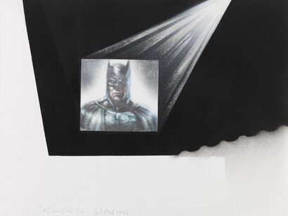 Colin Self, Cinema Series (Batman), 29/02/65, Burnished image, spray paint, pencil, 28 x 37 cm