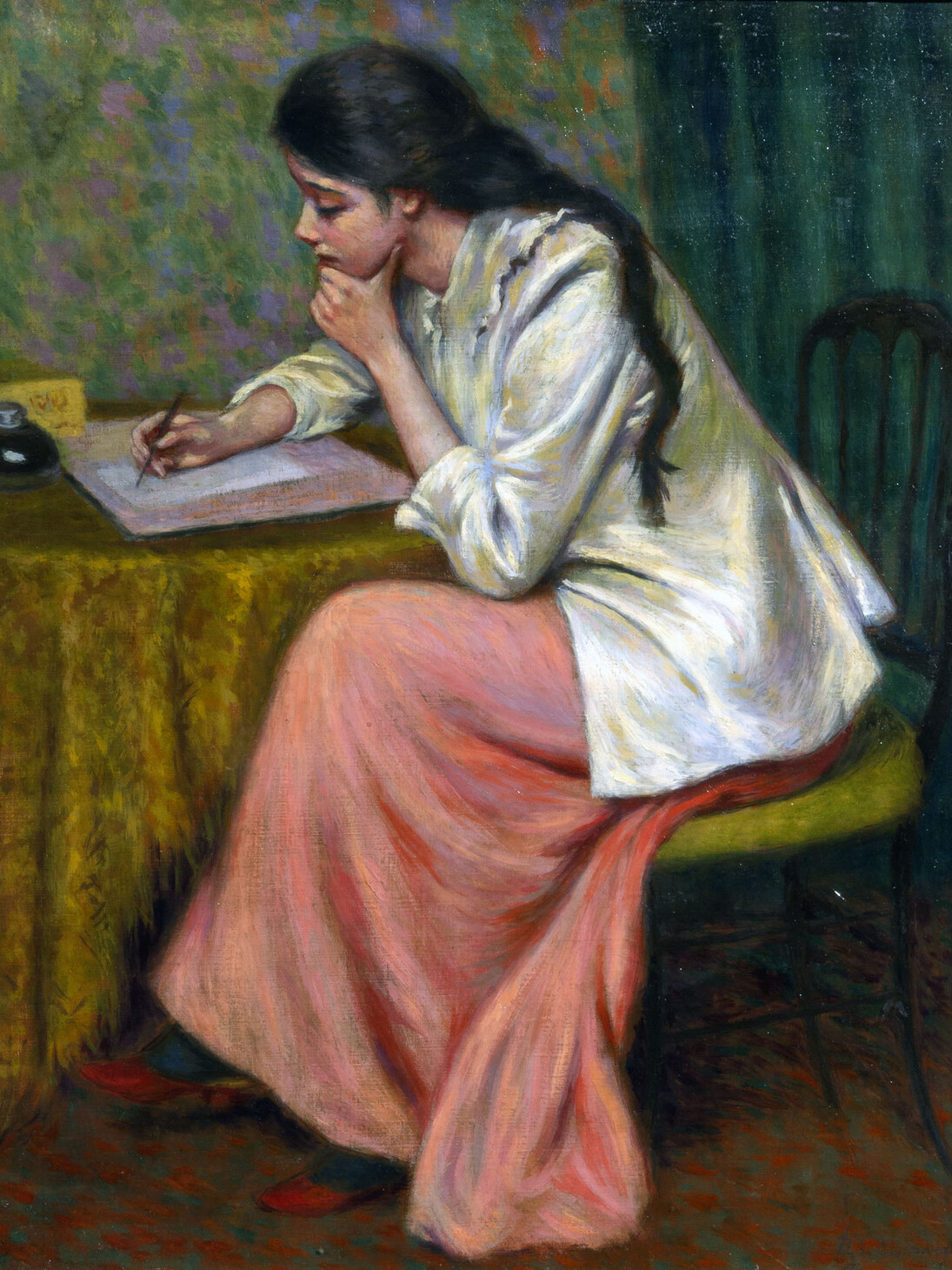 Federico Zandomeneghi, La lettera, dettaglio, olio su tela, 54,5 x 46 cm