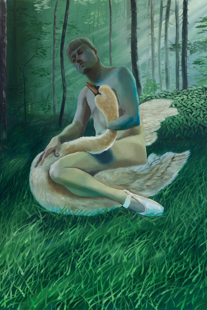 Linus Borgo, Le Cygne (detail), 2023.
Oil on Canvas,
48" x 34" (122 x 86.5 cm)
©
Linus Borgo
. Courtesy of the
artist and Yossi Milo, New York