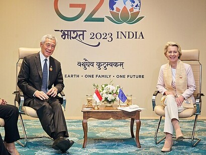 Lee Hsien Loong and Ursula von der Leyen at G20 New Delhi, 2023, India 