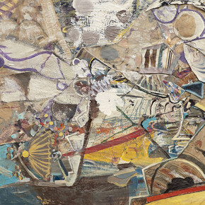 Katy Moran, Rock Face with a Face, 2013, Collage and acrylic on canvas, 38 x 46 cm / 15 x 18 1/8 in, Collection of Carole Server and Oliver Frankel