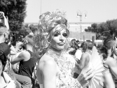 A young drag queen dressed as a bride at the 2012 Gay Pride in Rome