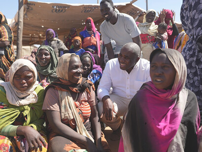 Foreign Secretary David Lammy meets Sudanese refugees in Adré, Chad, near the border, on 24 January 2025