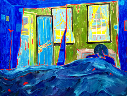 Xi Zhang,
Double Reflection in Christina's World (detail), 2022
Acrylic on canvas,
60 x 72 in (152.4 x 182.9 cm). Courtesy of the artist and Marc Straus Gallery