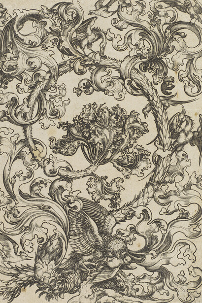 Martin Schongauer, Rollo ornamental con lechuza (detalle). Cortesía del Museo Louvre