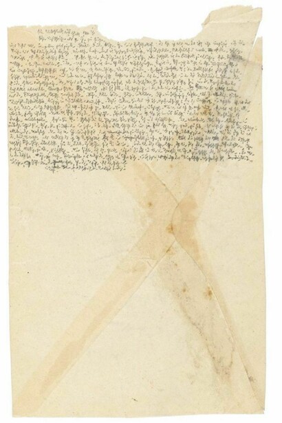 Robert Walser, Microscript 419, 1927-1928, pencil on paper, 5 3/4 x 3 9/16 inches (14.6 x 9 cm). Courtesy Robert Walser-Zentrum ©Keystone / Robert Walser-Stiftung Bern.