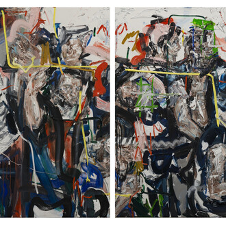 John Copeland, Contraflow, 2018, 117x254cm (dyptich), Oil on canvas. 