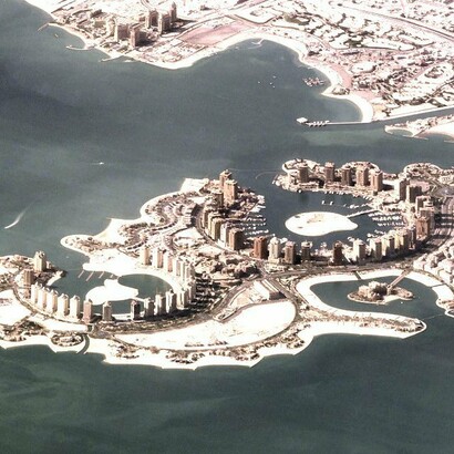 Vista aérea del archipiélago artificial La Perla, en Doha, Qatar