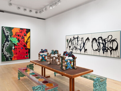 Ida Ekblad, Eat an eggplant, exhibition view. Courtesy of Galerie Max Hetzler