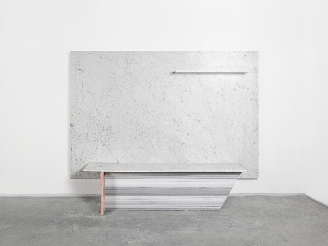 Robert Stadler, Cut_Paste #4A + #4B, 2013, marble, aluminium. Cut_Paste #4A : h150 l220 w11 cm / h59 l86.6 w4.3 in, Cut_Paste #4B : h42.5 l170 w40 cm / h16.7 l67 w15.7 in, limited edition of 8 + 4 ap, Courtesy Carpenters Workshop Gallery