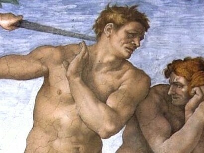 Detalle de la «Expulsión de Adán y Eva del Paraíso», frescos de la Capilla Sixtina, Miguel Ángel