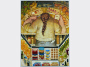 Erin Milez, The Conductor, 2023. Oil, acrylic, and flashe on canvas, 55 by 40 inches. Courtesy of Monya Rowe Gallery