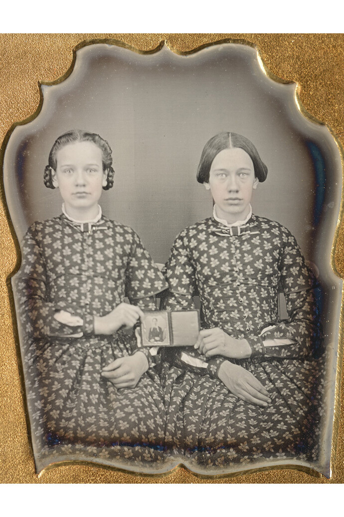 Photographer Unknown, [Two girls in matching dresses], ca. 1860, daguerreotype, 2¾ x 2¼ inches